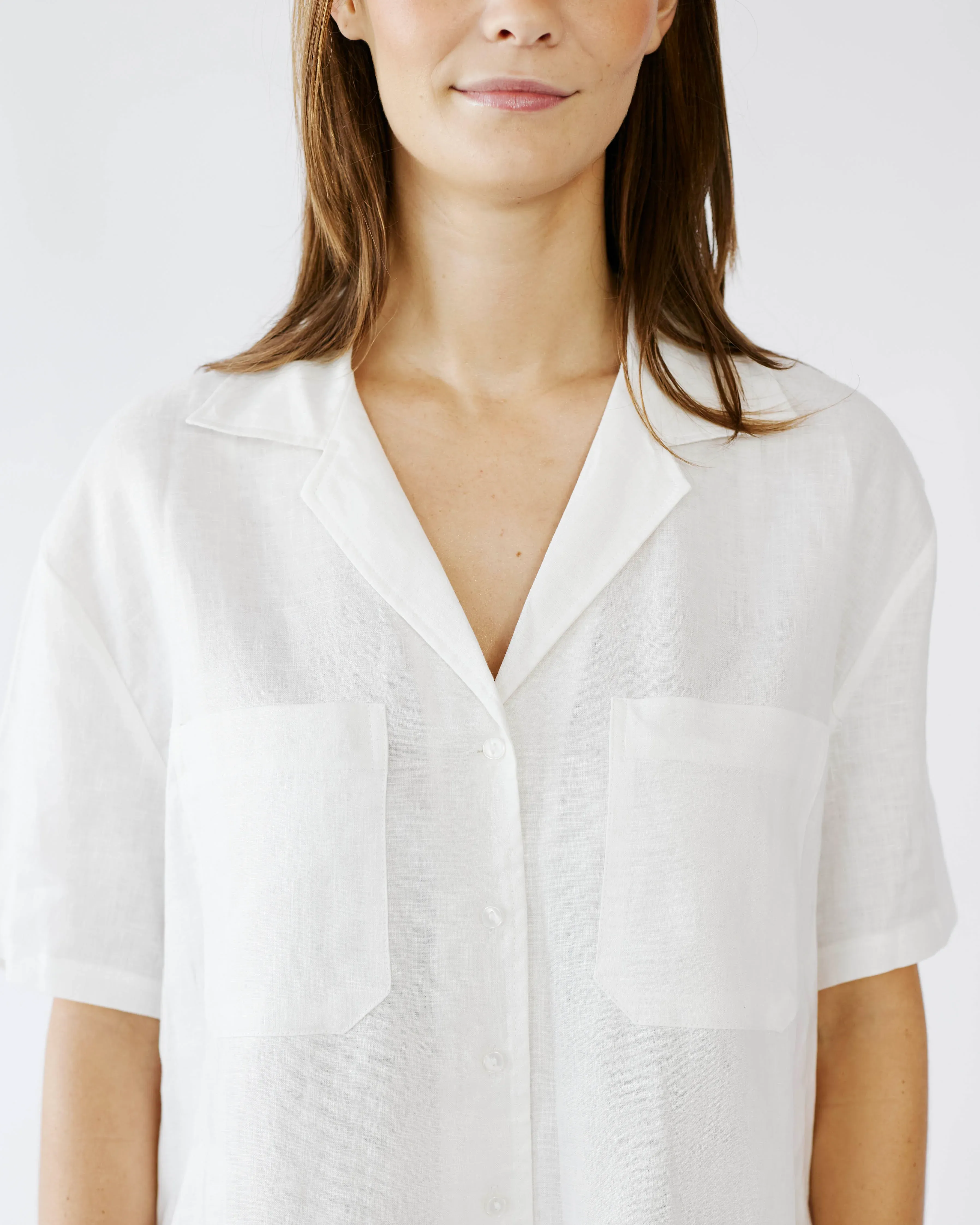 Revere Collar Linen Shirt in Milk