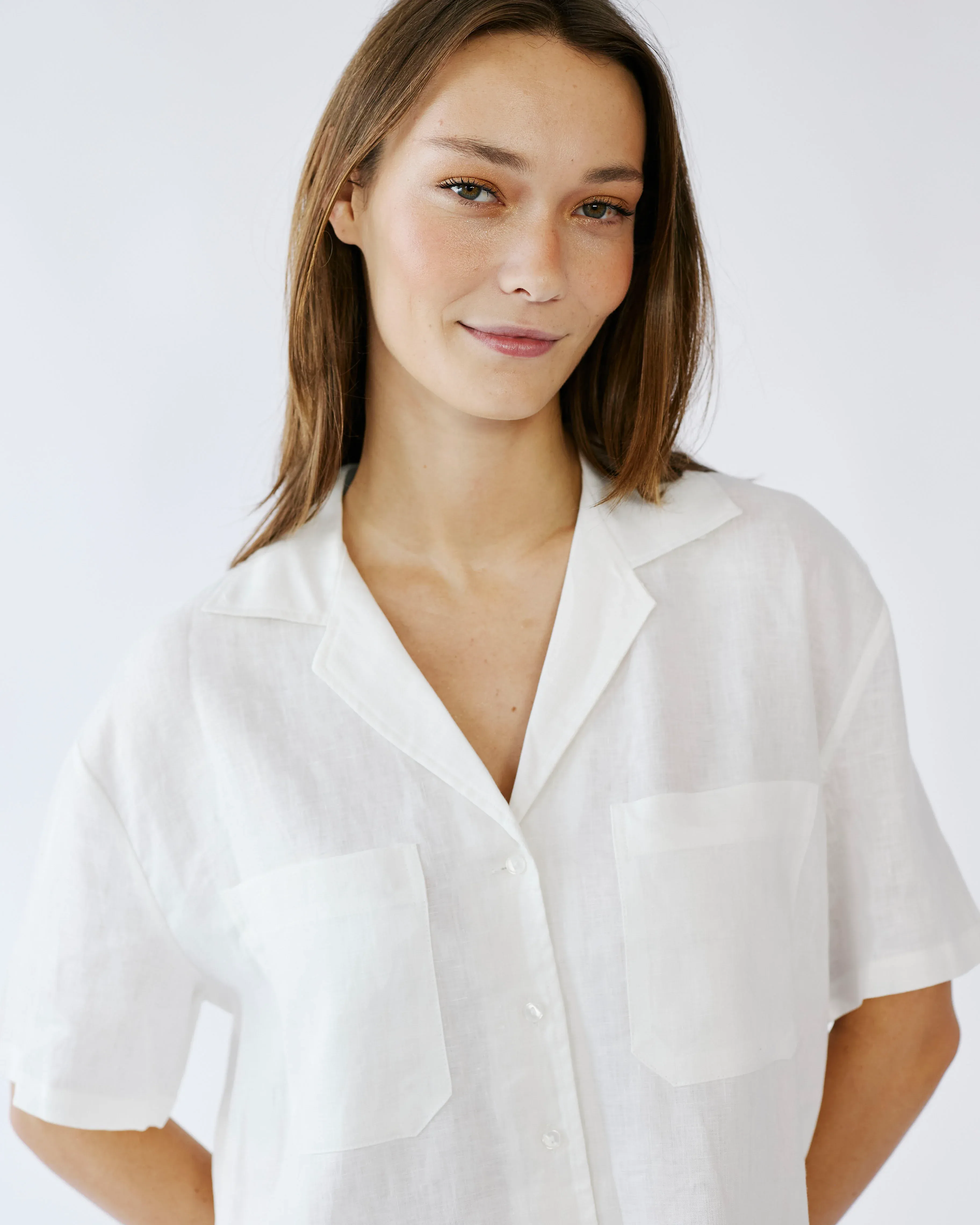 Revere Collar Linen Shirt in Milk