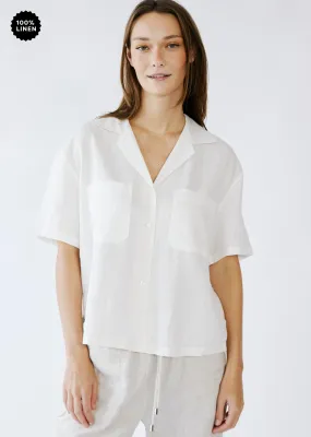 Revere Collar Linen Shirt in Milk