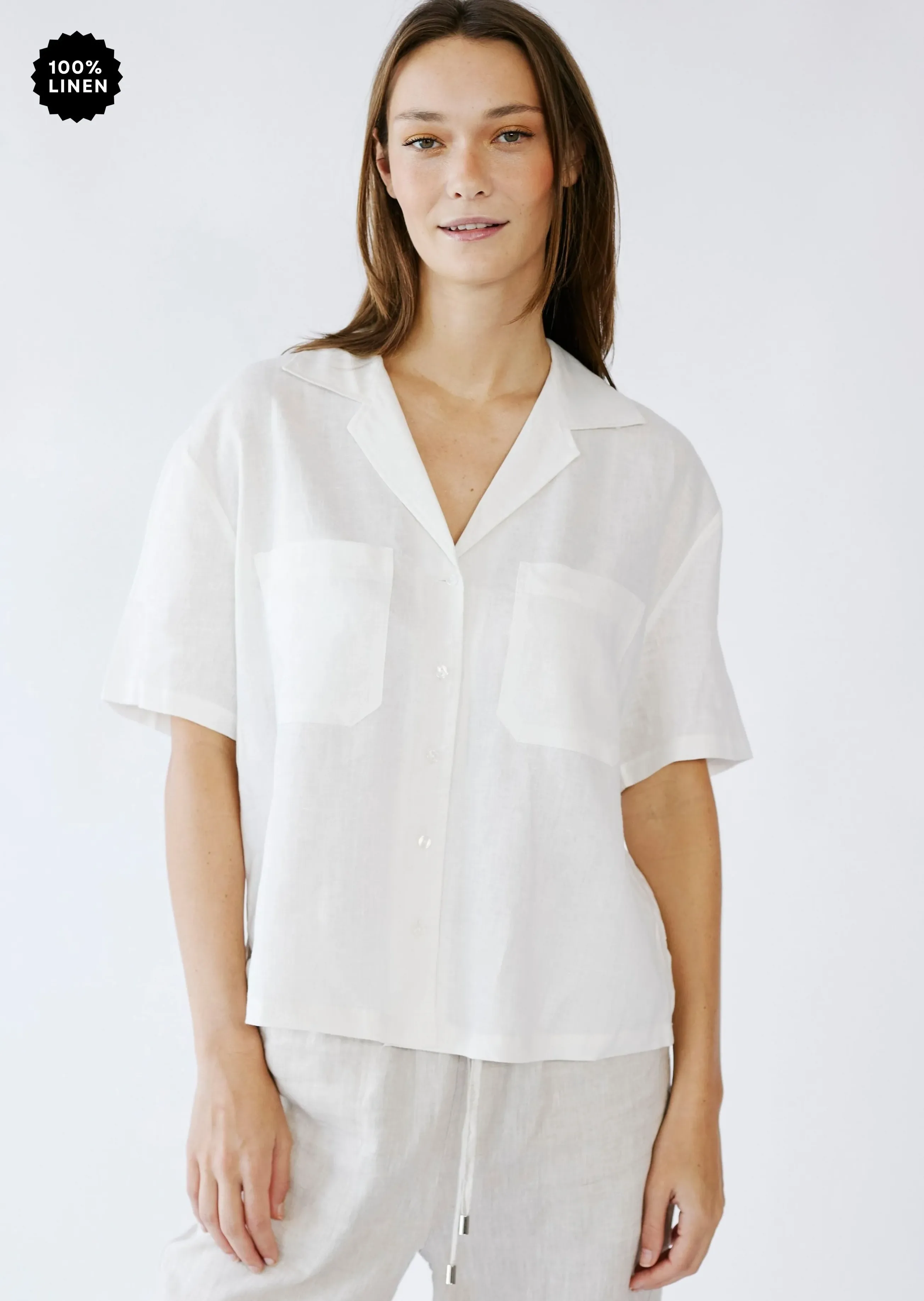 Revere Collar Linen Shirt in Milk