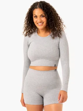 Rib Seamless Long Sleeve Top - Light Grey Marl