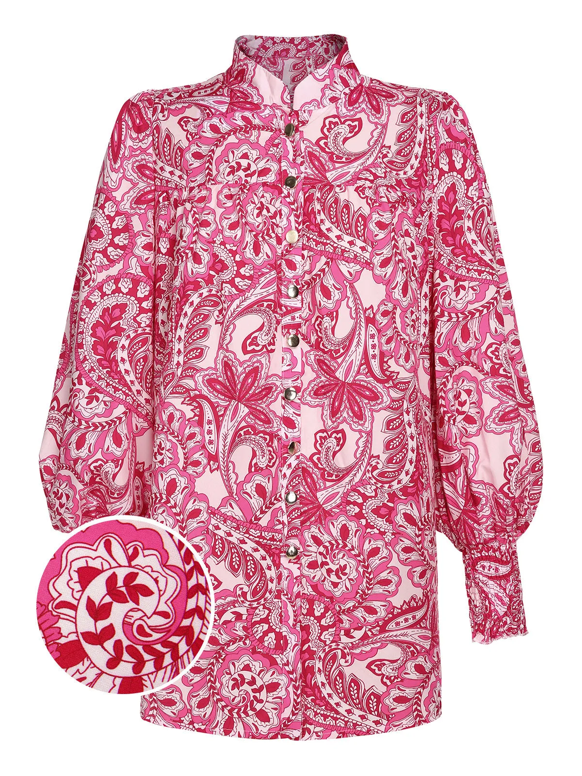 Rose Red 1960S  Paisley-Print lantern Sleeves Tops