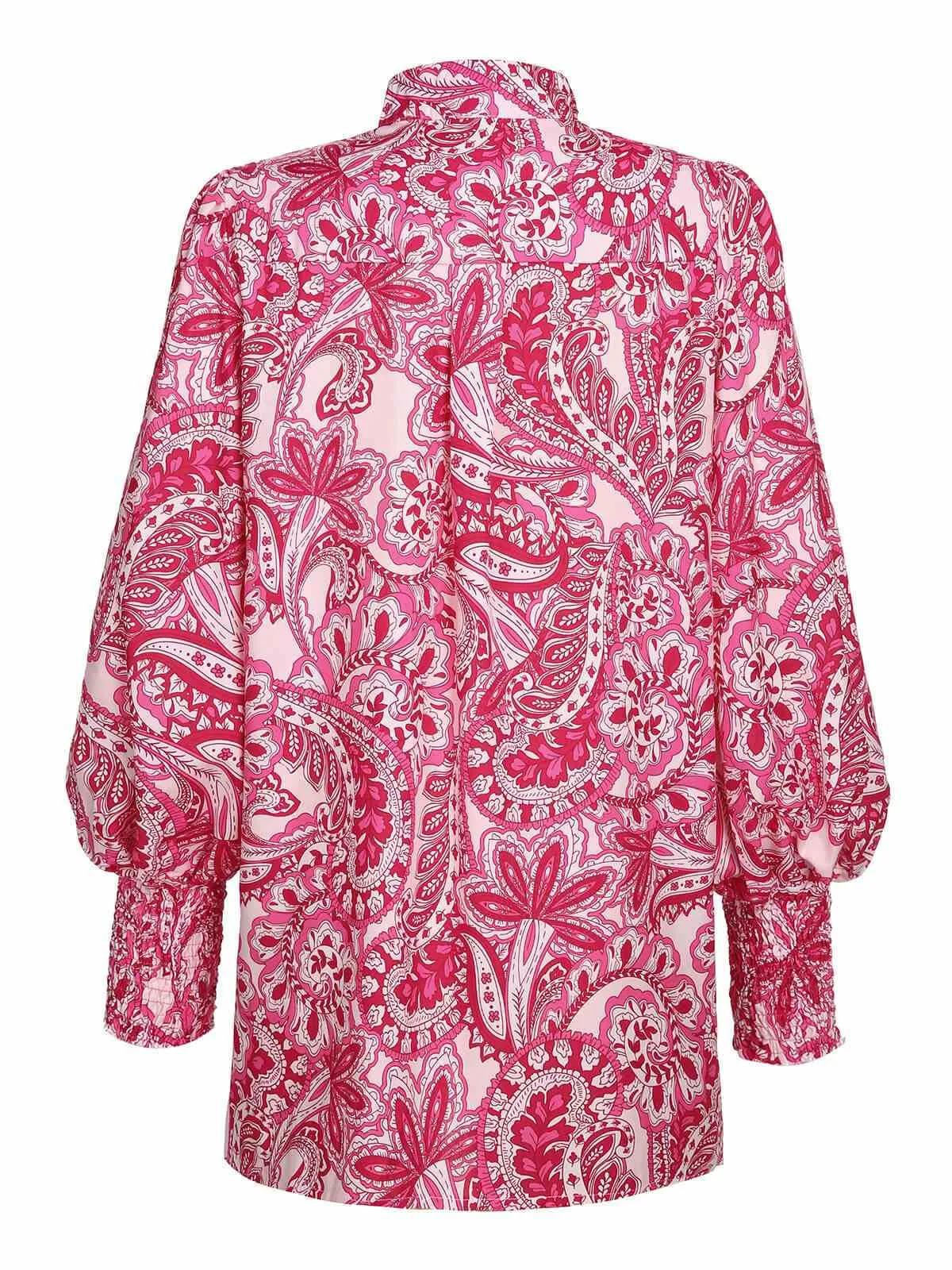 Rose Red 1960S  Paisley-Print lantern Sleeves Tops