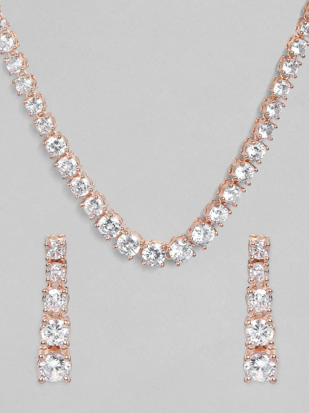 Rubans Rose Gold  Plated Handcrafted Zircon Stone Necklace Set