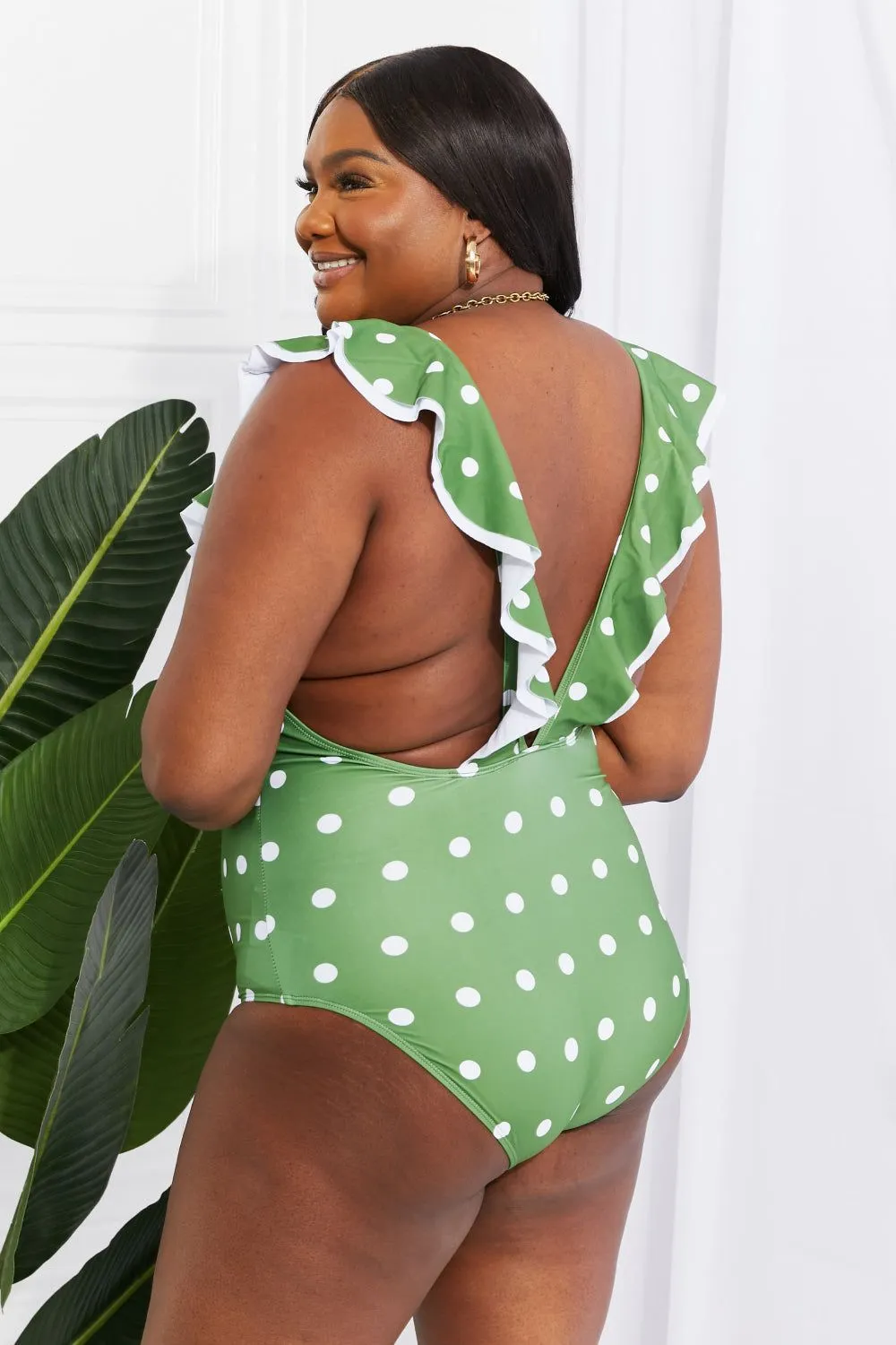 Ruffle Plunge Swimsuit in Mid Green