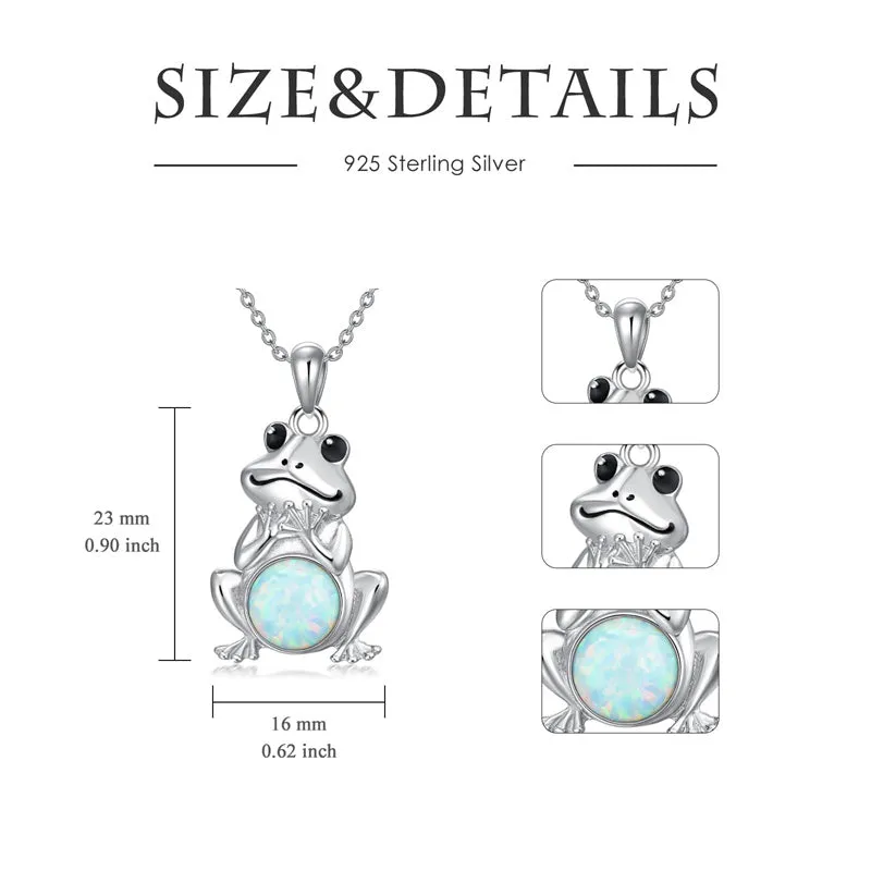 S925 Sterling Silver Frog Necklace for Women Cute Frog Stuff Real Opal/Turquoise/Moonstone/Moss Agate Necklace Pendant Good Luck Gift