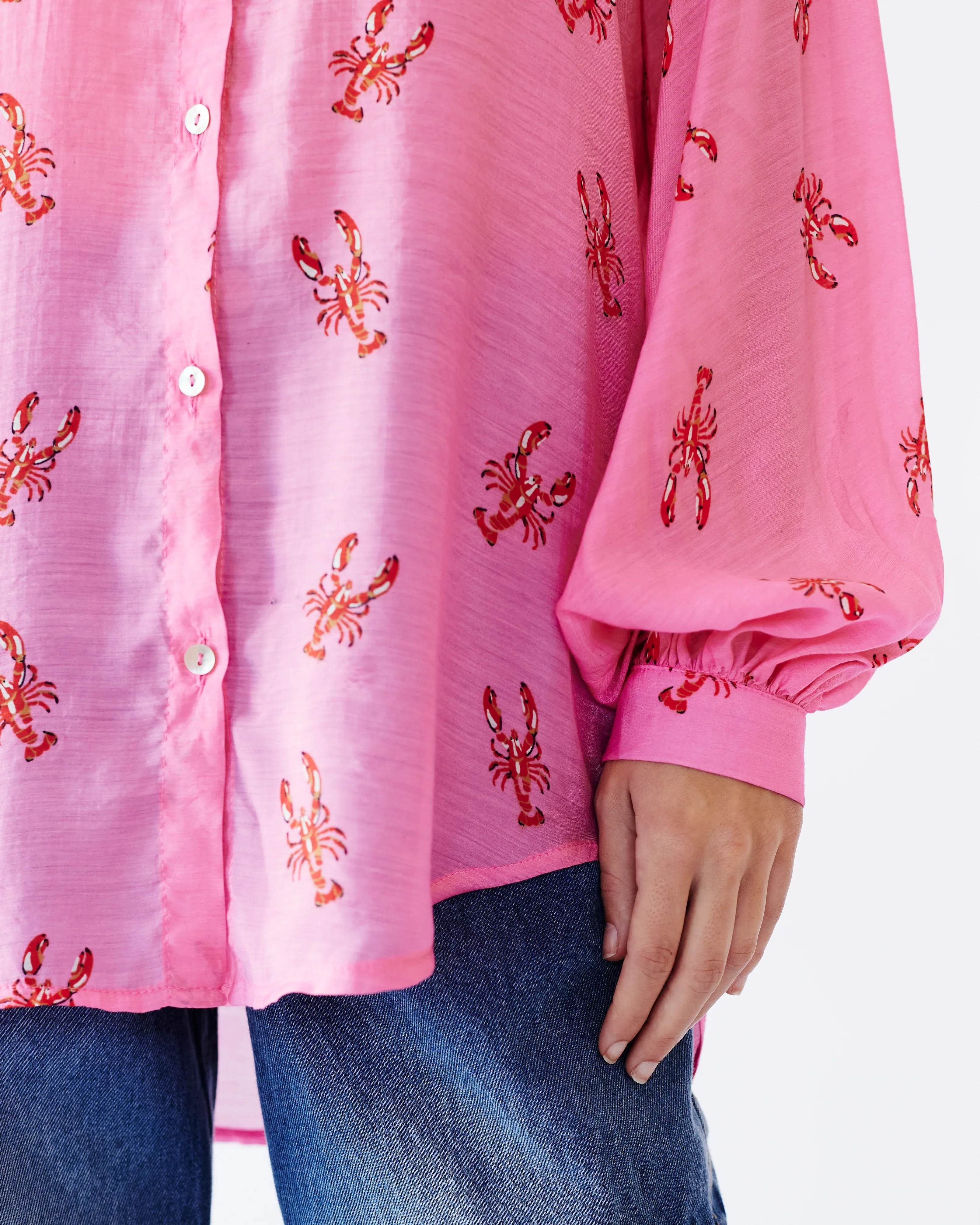 Sheer Bellow Sleeve Shirt in Lobster