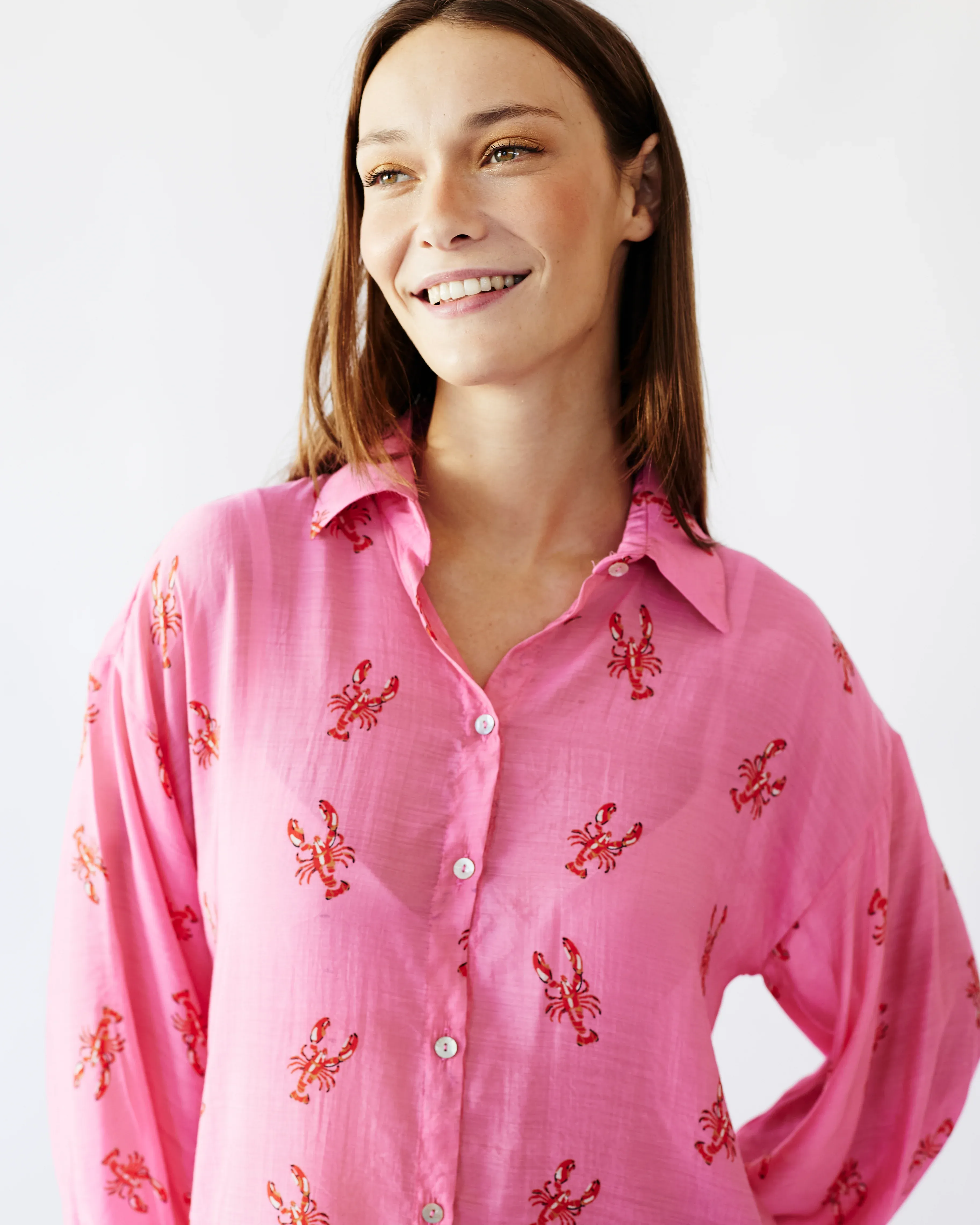 Sheer Bellow Sleeve Shirt in Lobster