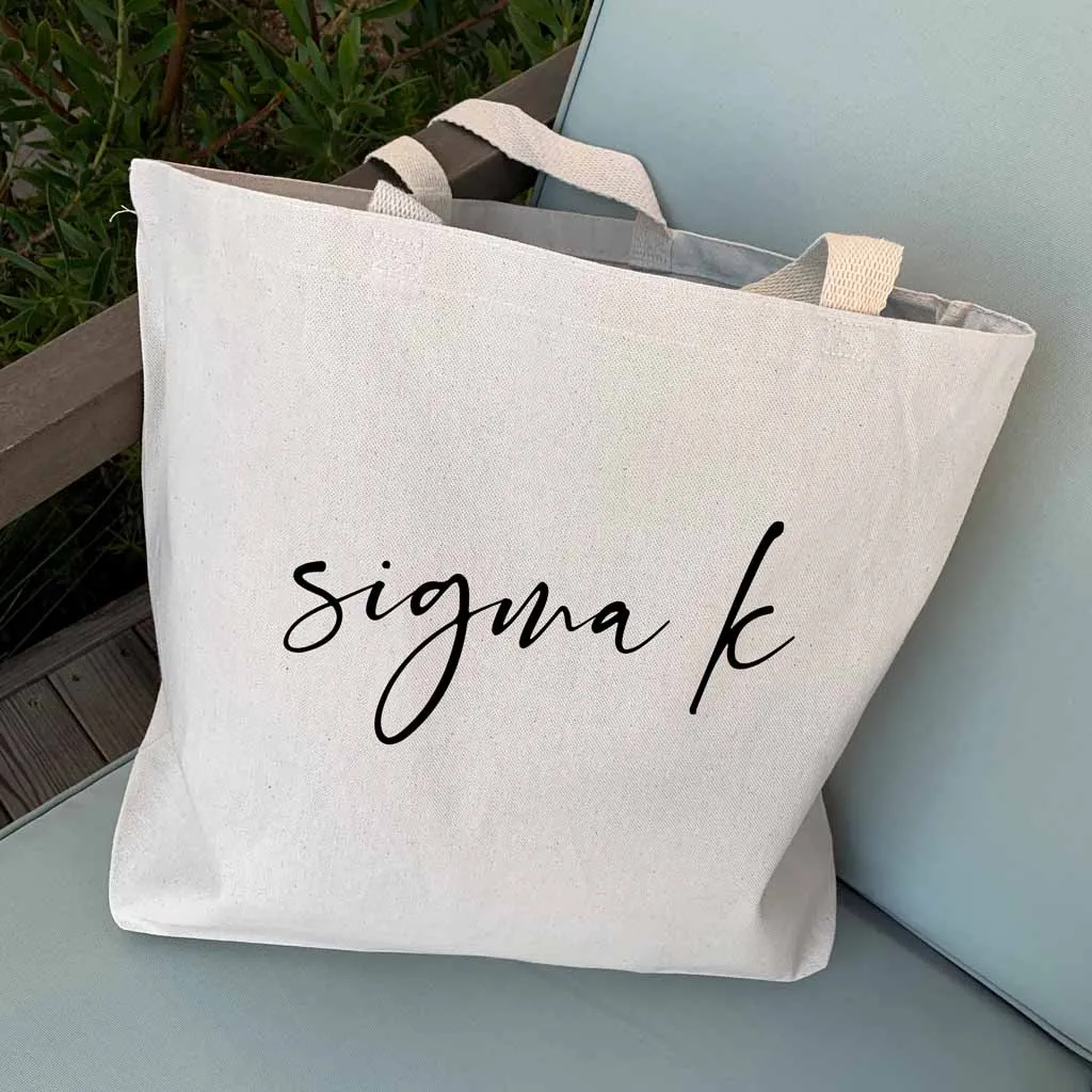 Sigma Kappa Script Writing Nickname Canvas Tote Bag