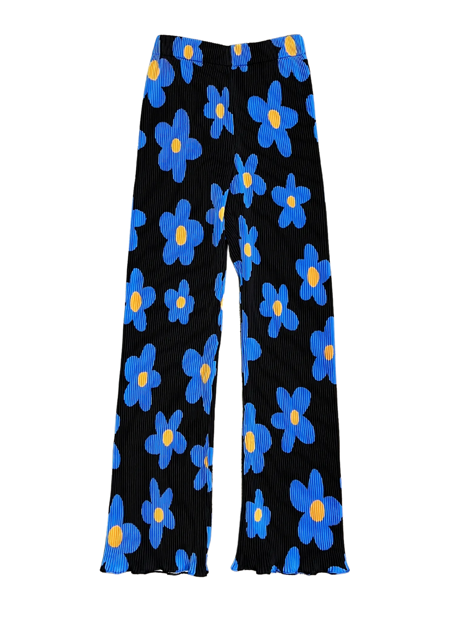 Size 6 - Arthur Apparel Black and Blue Floral Crimped Pants