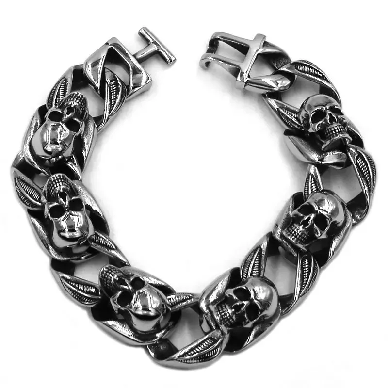 Stainless Steel Gothic Biker Skull Bracelet