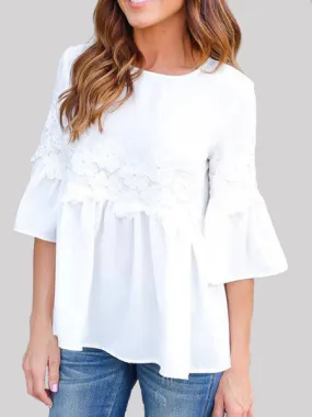 Stitching Lace Ruffle Sleeve Top