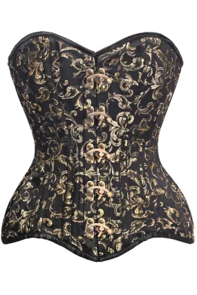 Top Drawer CURVY Black/Gold Brocade Double Steel Boned Overbust Corset