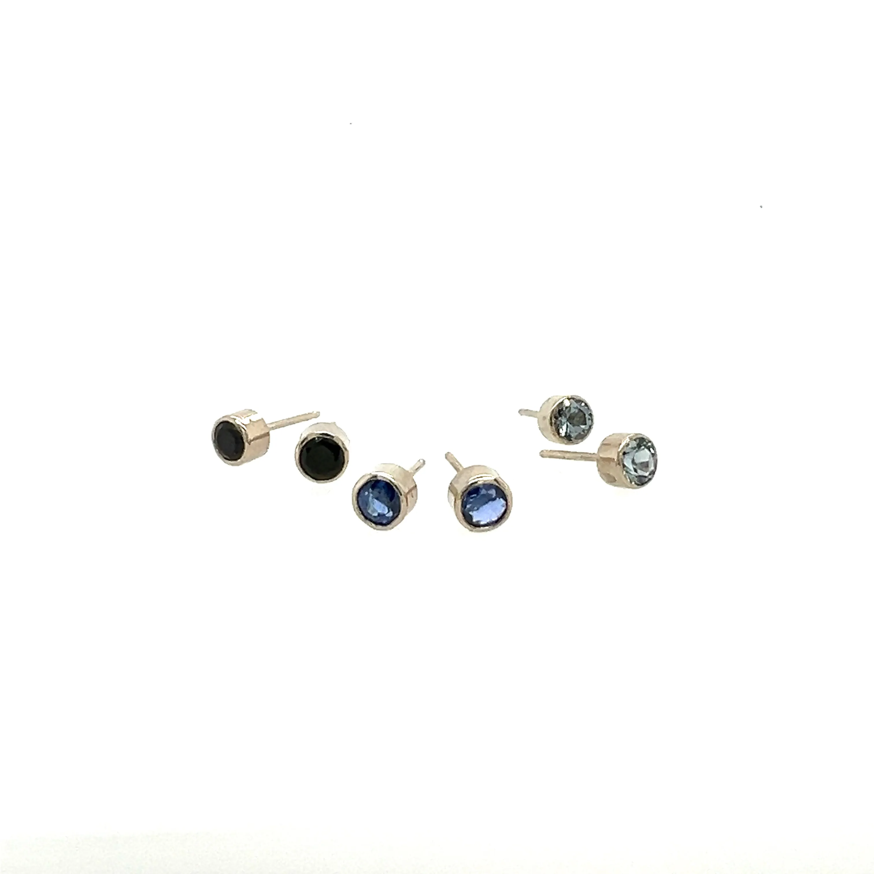 Tube studs- 14k White Gold & Various Gemstones