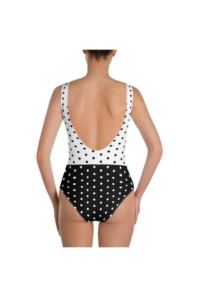 Two-tone Polka-dot One-Piece Swimsuit