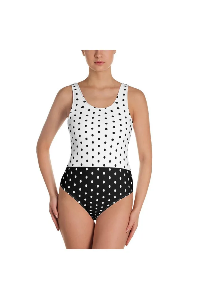 Two-tone Polka-dot One-Piece Swimsuit