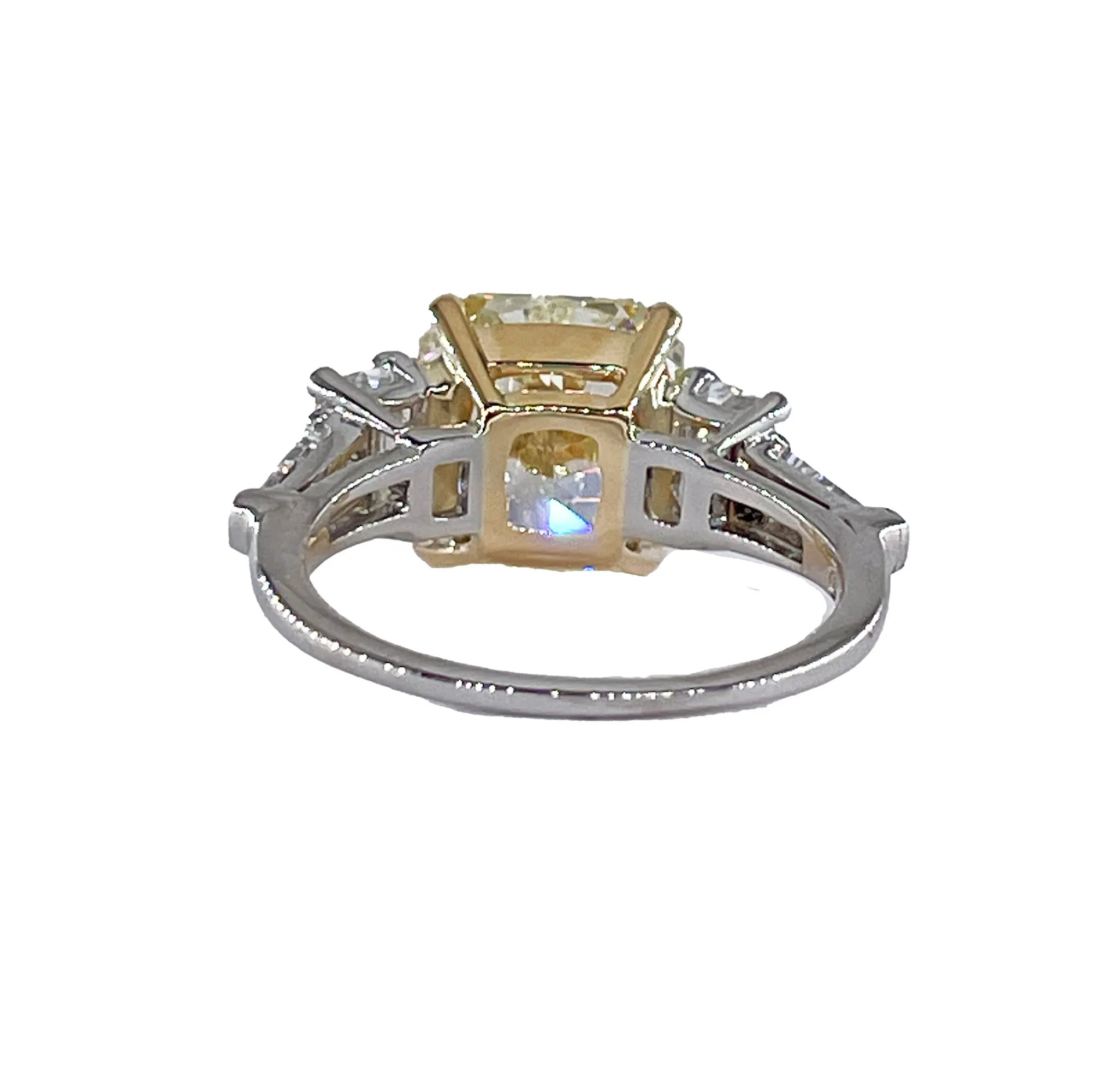 Vintage “Canary” GIA 7.11ctw Natural Fancy YELLOW Radiant Cut Diamond 5 Stone Platinum Ring