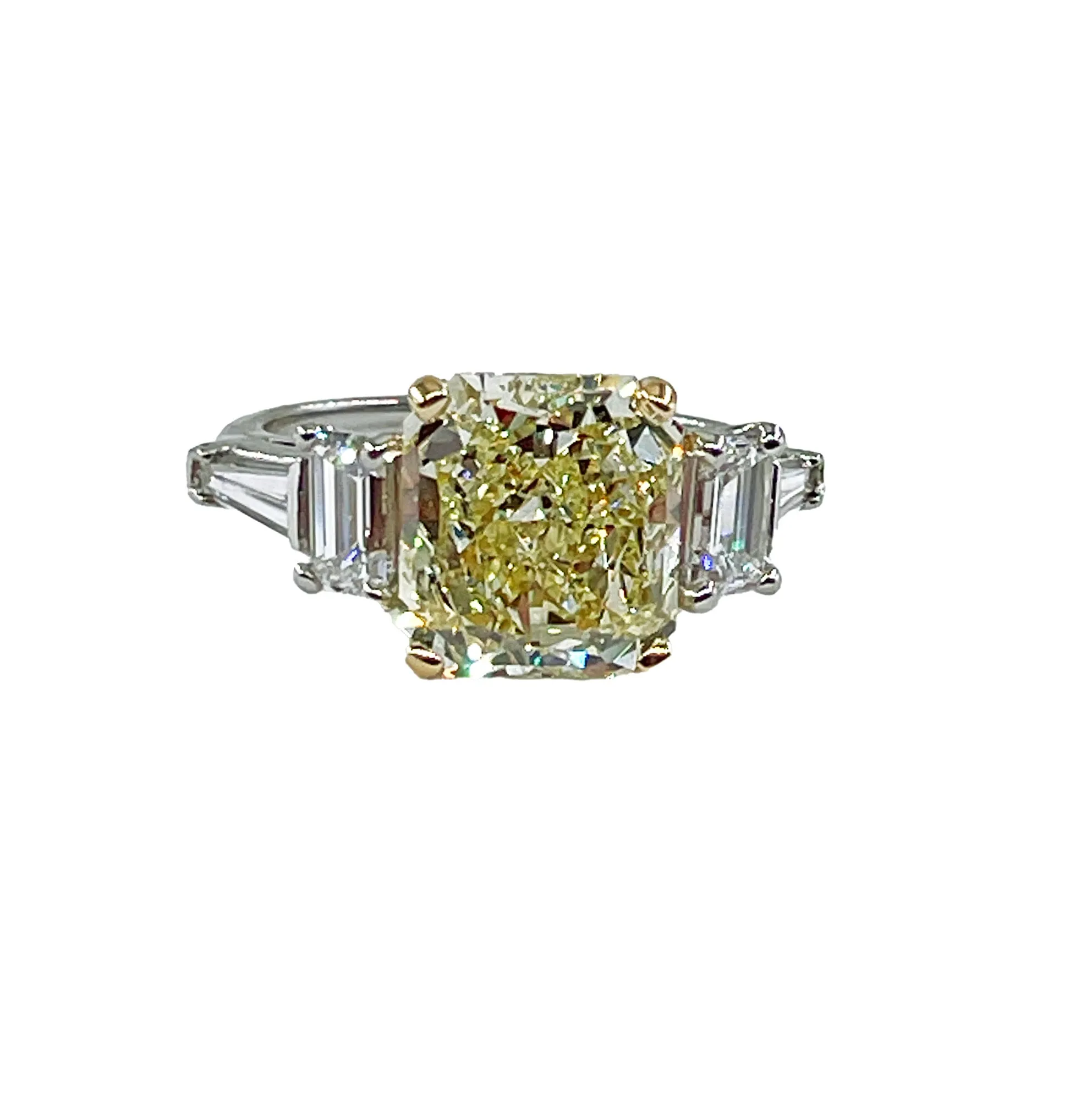 Vintage “Canary” GIA 7.11ctw Natural Fancy YELLOW Radiant Cut Diamond 5 Stone Platinum Ring