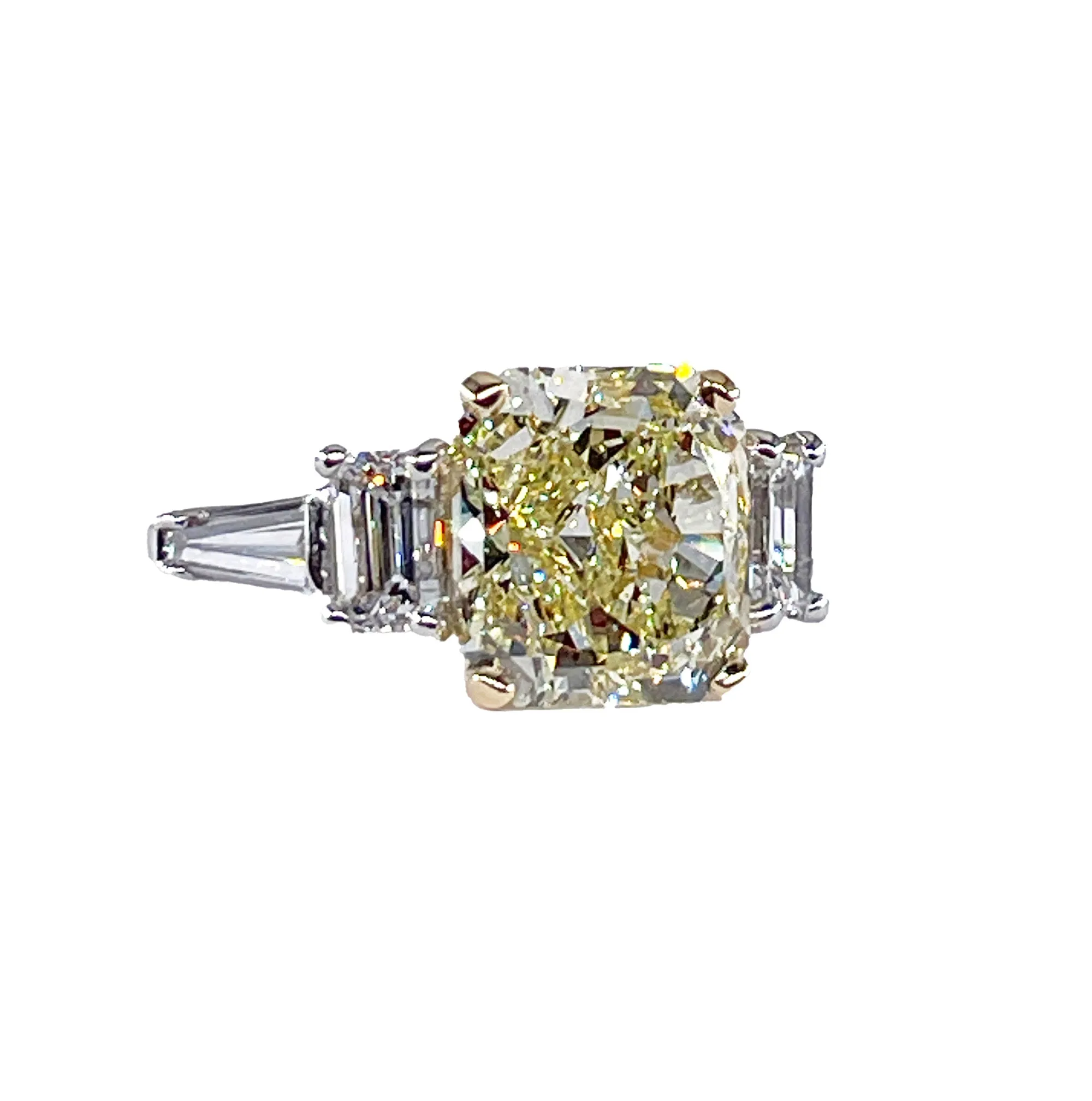 Vintage “Canary” GIA 7.11ctw Natural Fancy YELLOW Radiant Cut Diamond 5 Stone Platinum Ring