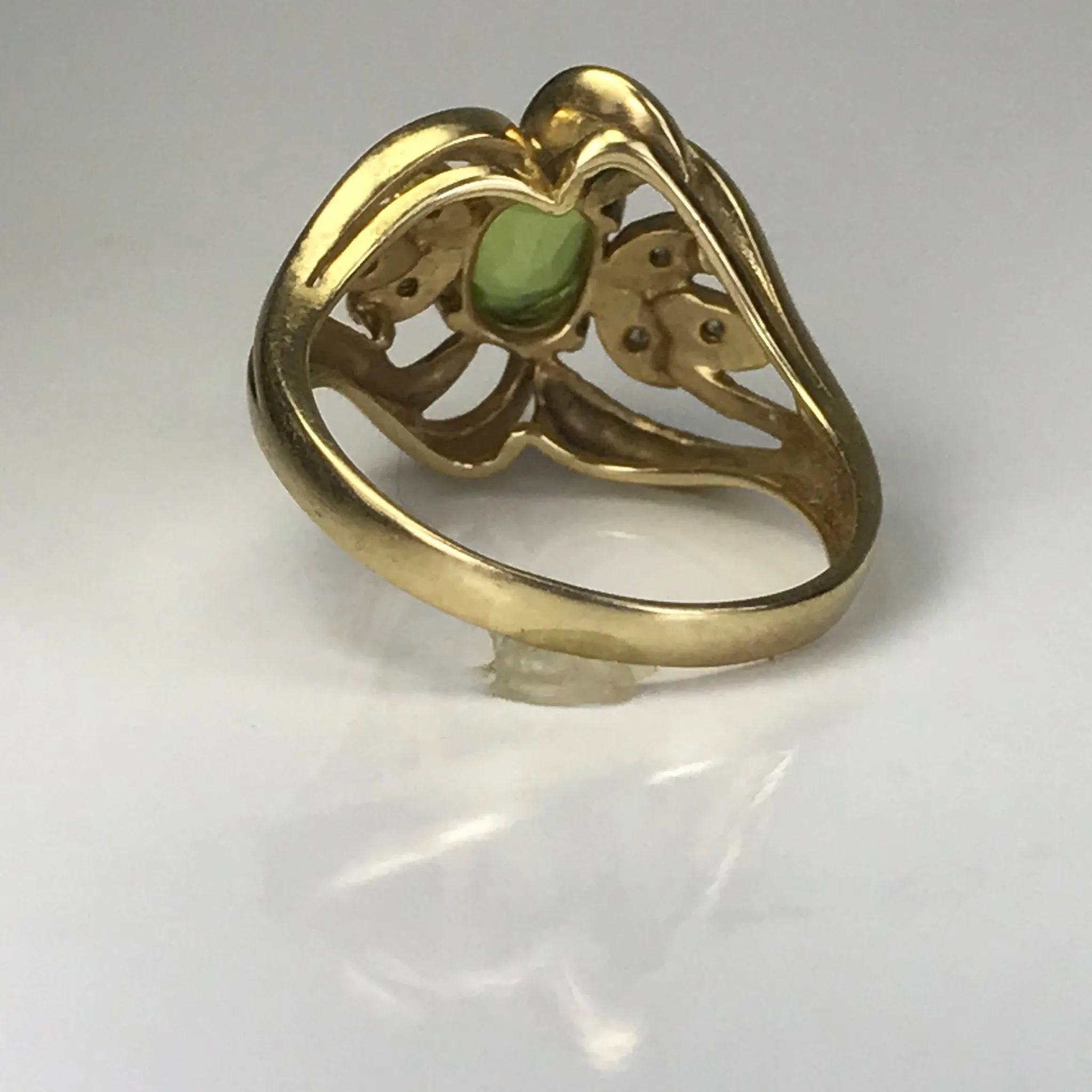 Vintage Peridot Diamond Ring. 10K Yellow Gold. August Birthstone. 16th Anniversary Gift.