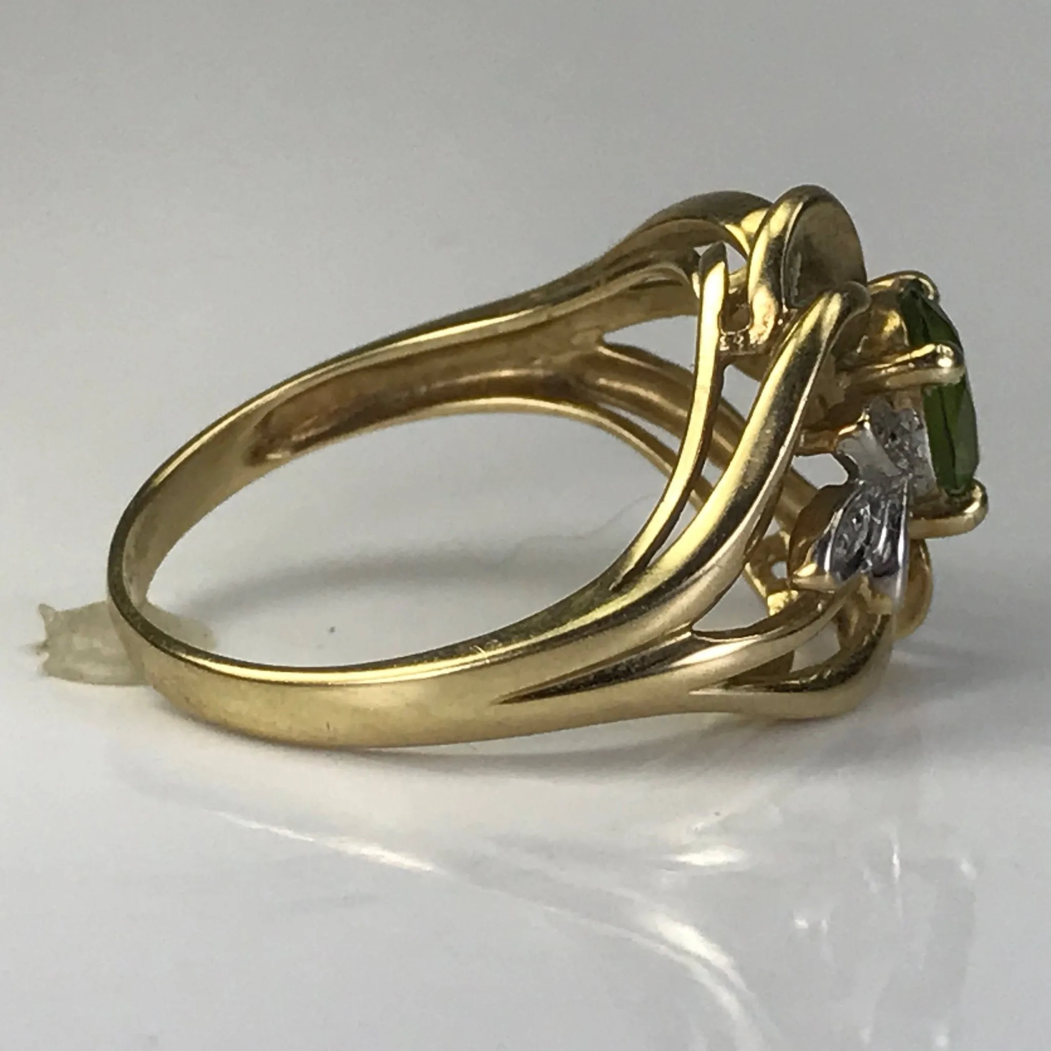 Vintage Peridot Diamond Ring. 10K Yellow Gold. August Birthstone. 16th Anniversary Gift.