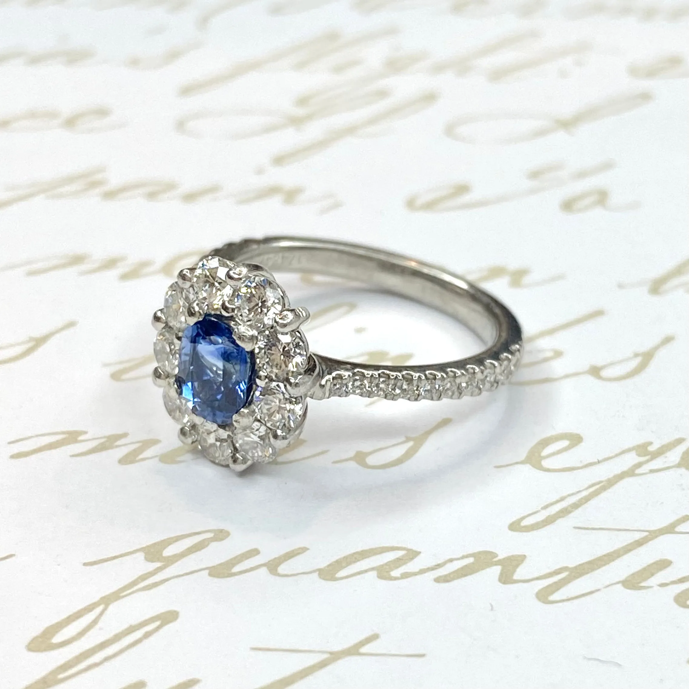 Vintage Platinum Sapphire and Diamond Engagement Ring