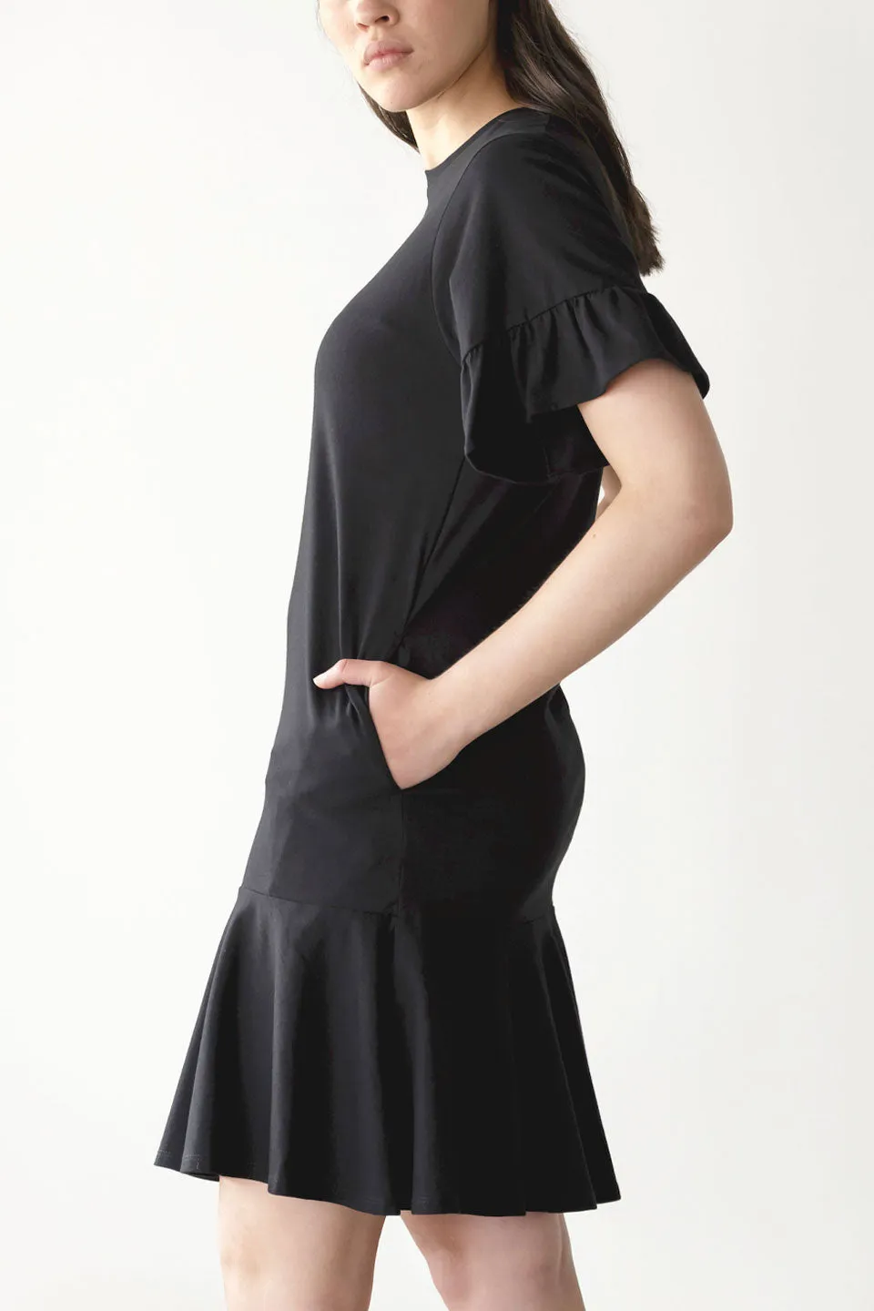 Voyage Frill Organic Cotton Mini Black Frill Dress