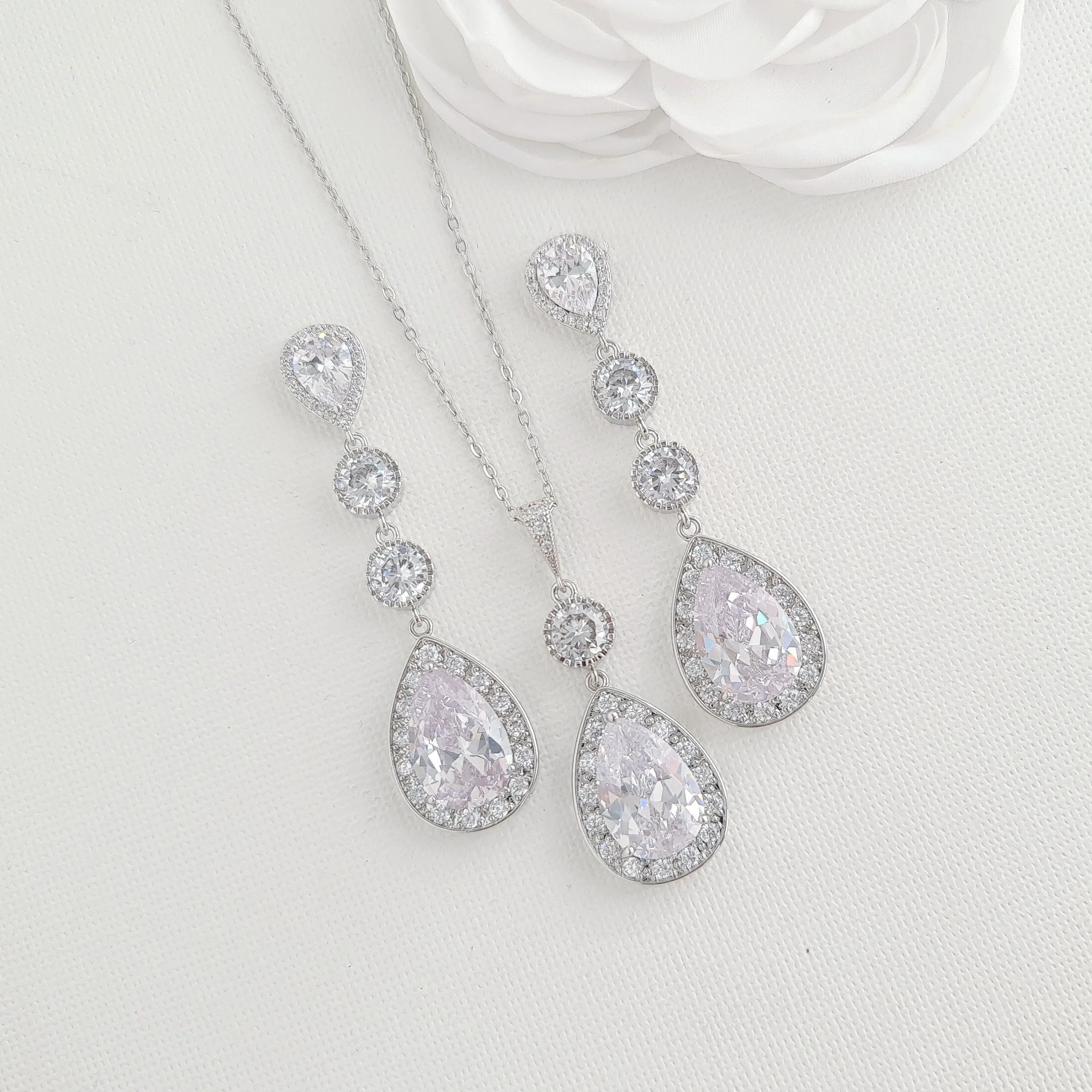 Wedding Necklace Set with Long Earrings-Evana