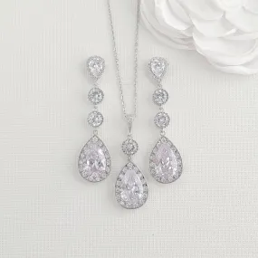 Wedding Necklace Set with Long Earrings-Evana