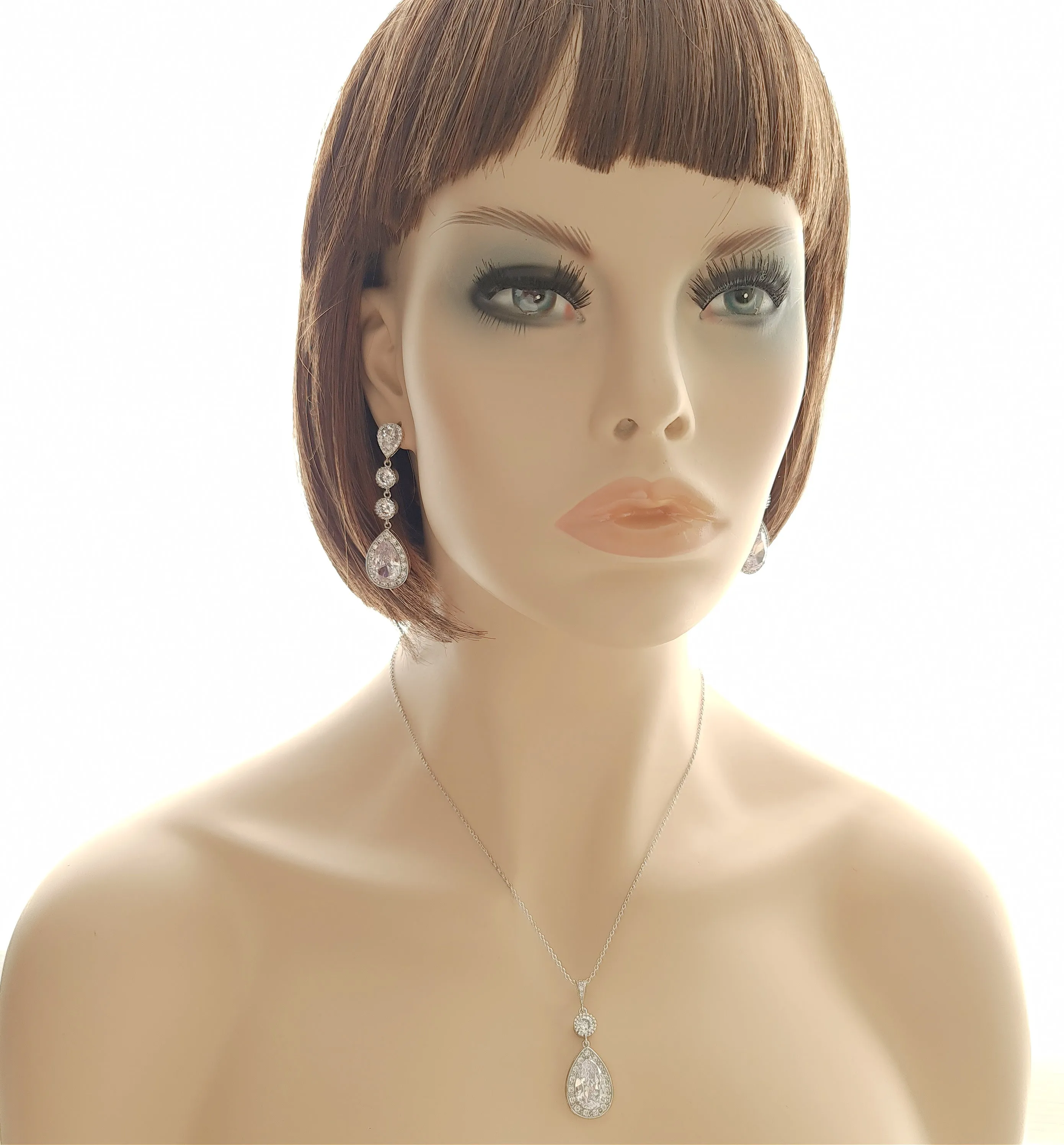 Wedding Necklace Set with Long Earrings-Evana