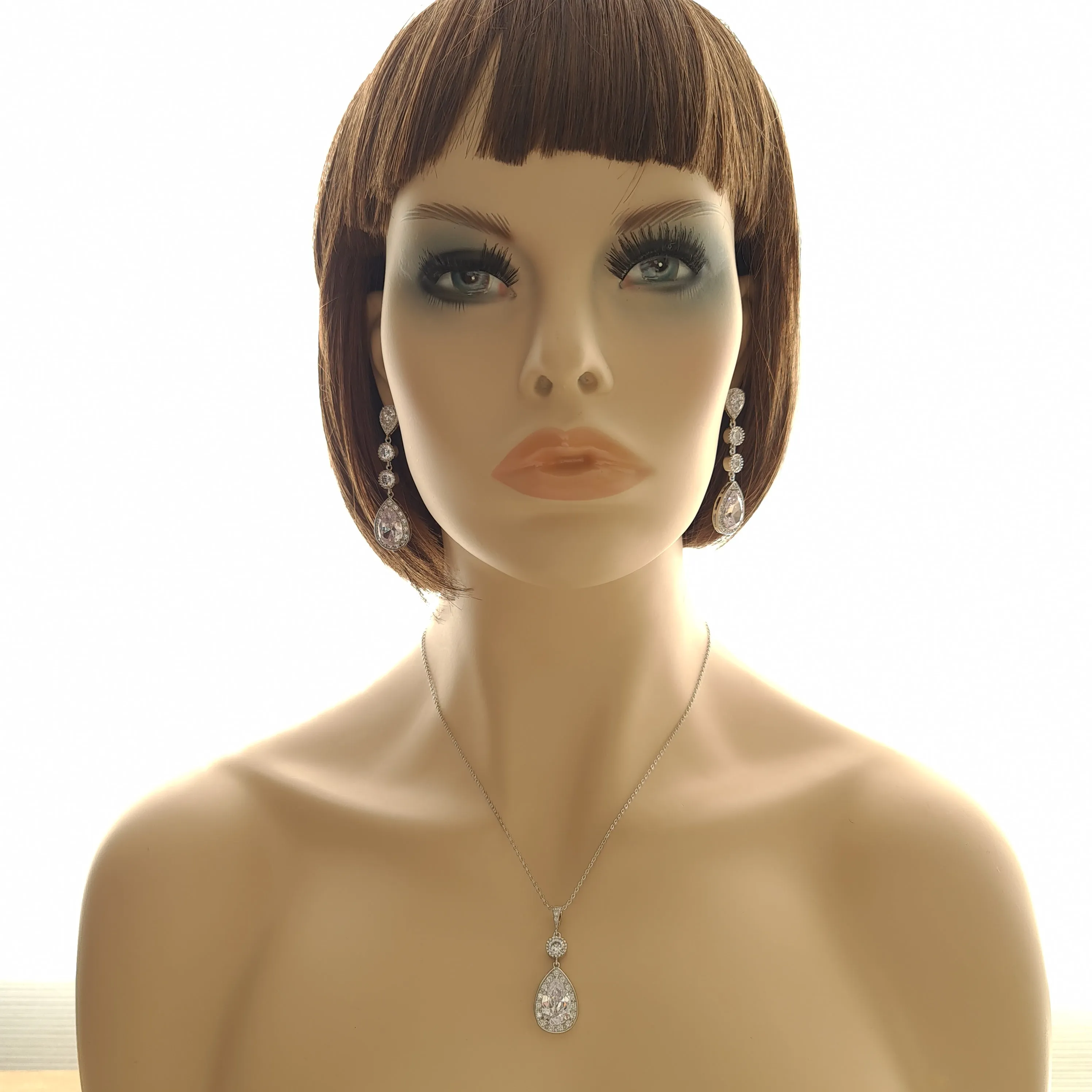 Wedding Necklace Set with Long Earrings-Evana