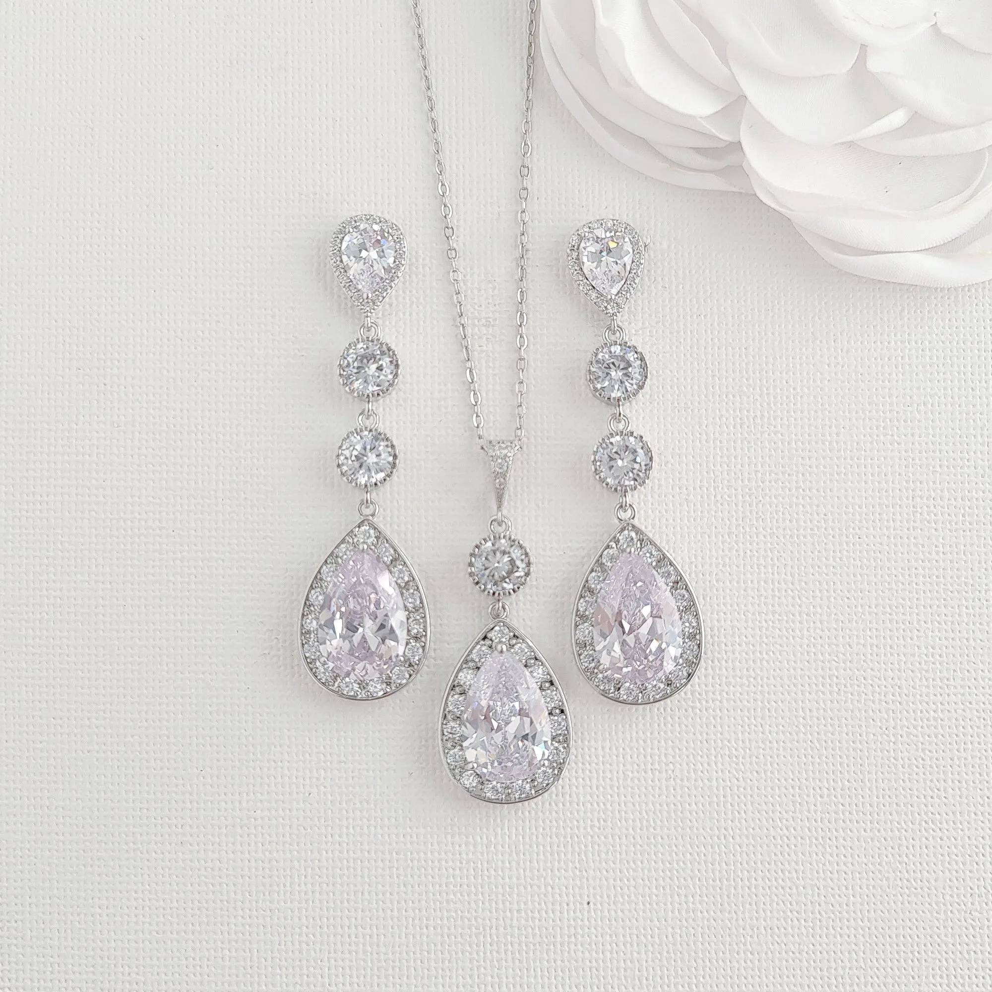 Wedding Necklace Set with Long Earrings-Evana