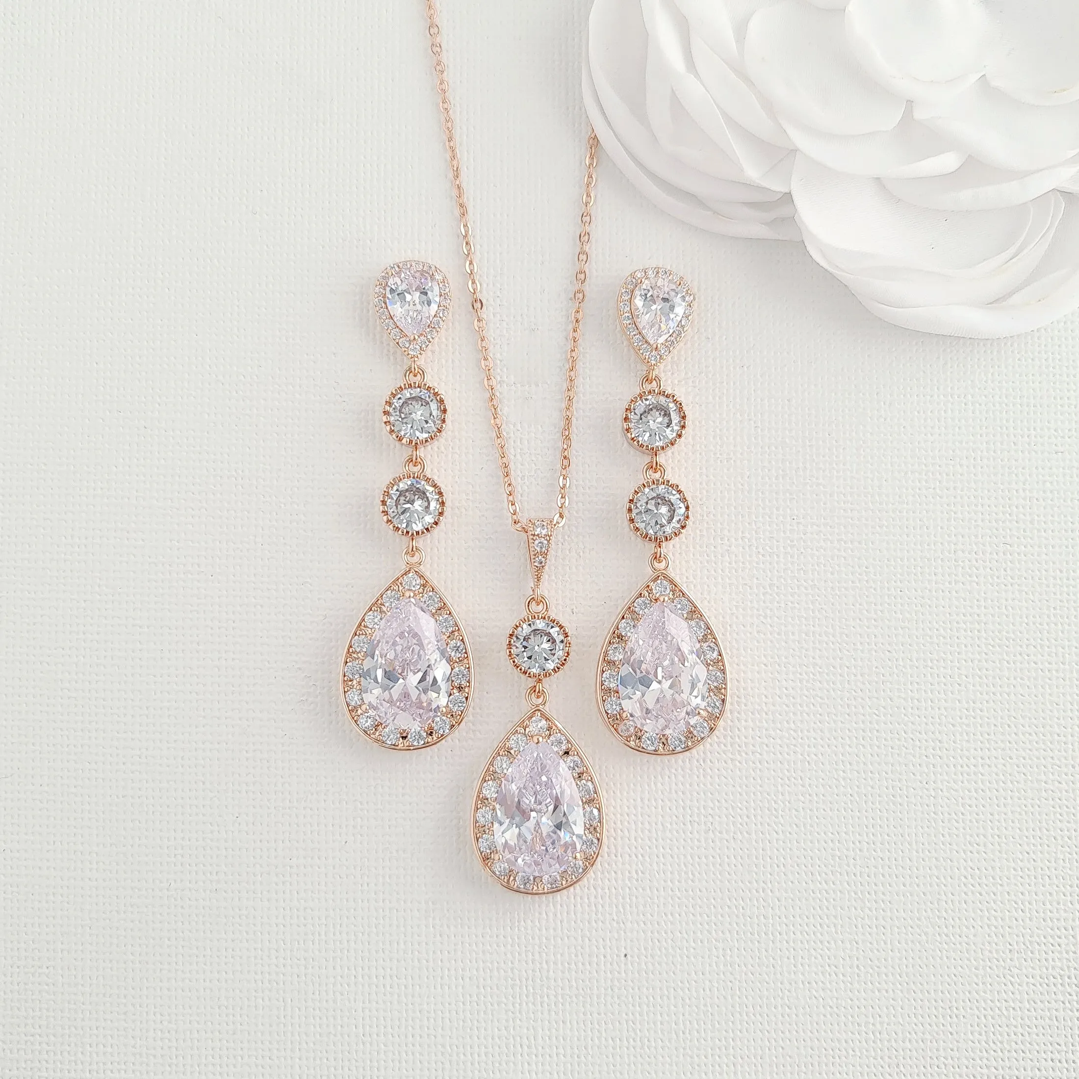 Wedding Necklace Set with Long Earrings-Evana