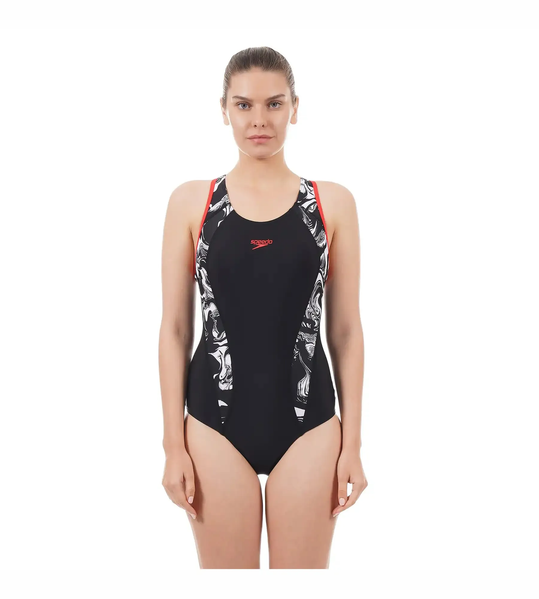 Women's Endurance Printed Fit Laneback One Piece Swimwear - Black  &  White