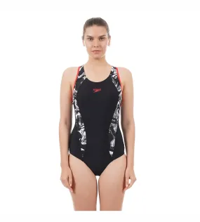 Women's Endurance Printed Fit Laneback One Piece Swimwear - Black  &  White