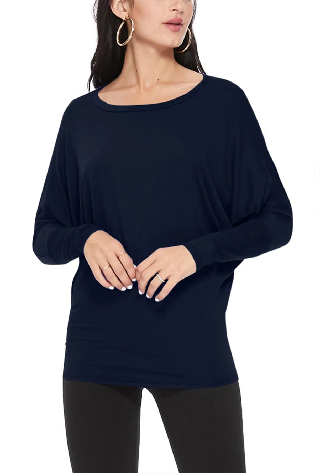 Women's Lightweight Solid Stretch Loose Fit Long Sleeve Dolman Tunic Top (Pack of 2)