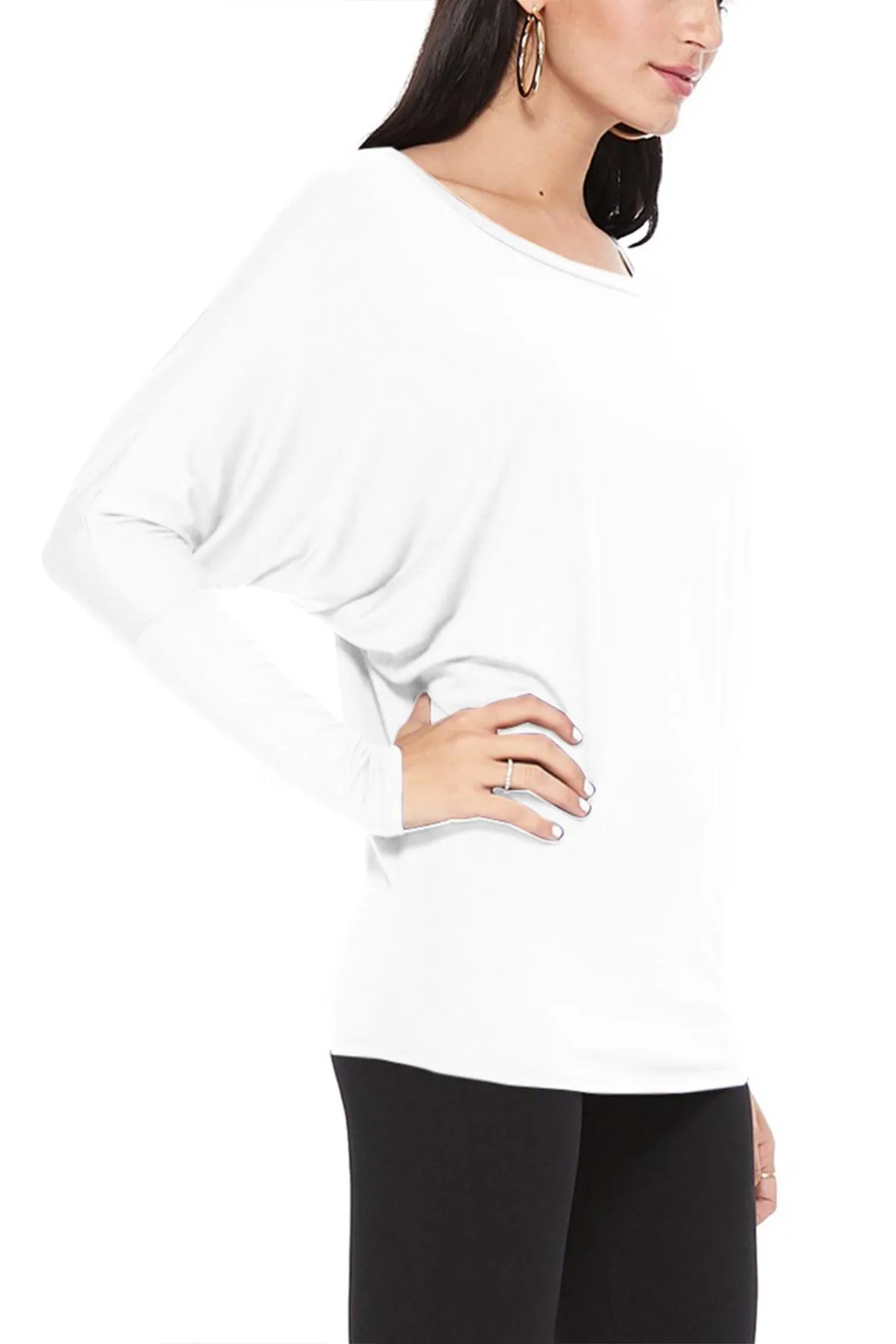 Women's Lightweight Solid Stretch Loose Fit Long Sleeve Dolman Tunic Top (Pack of 2)