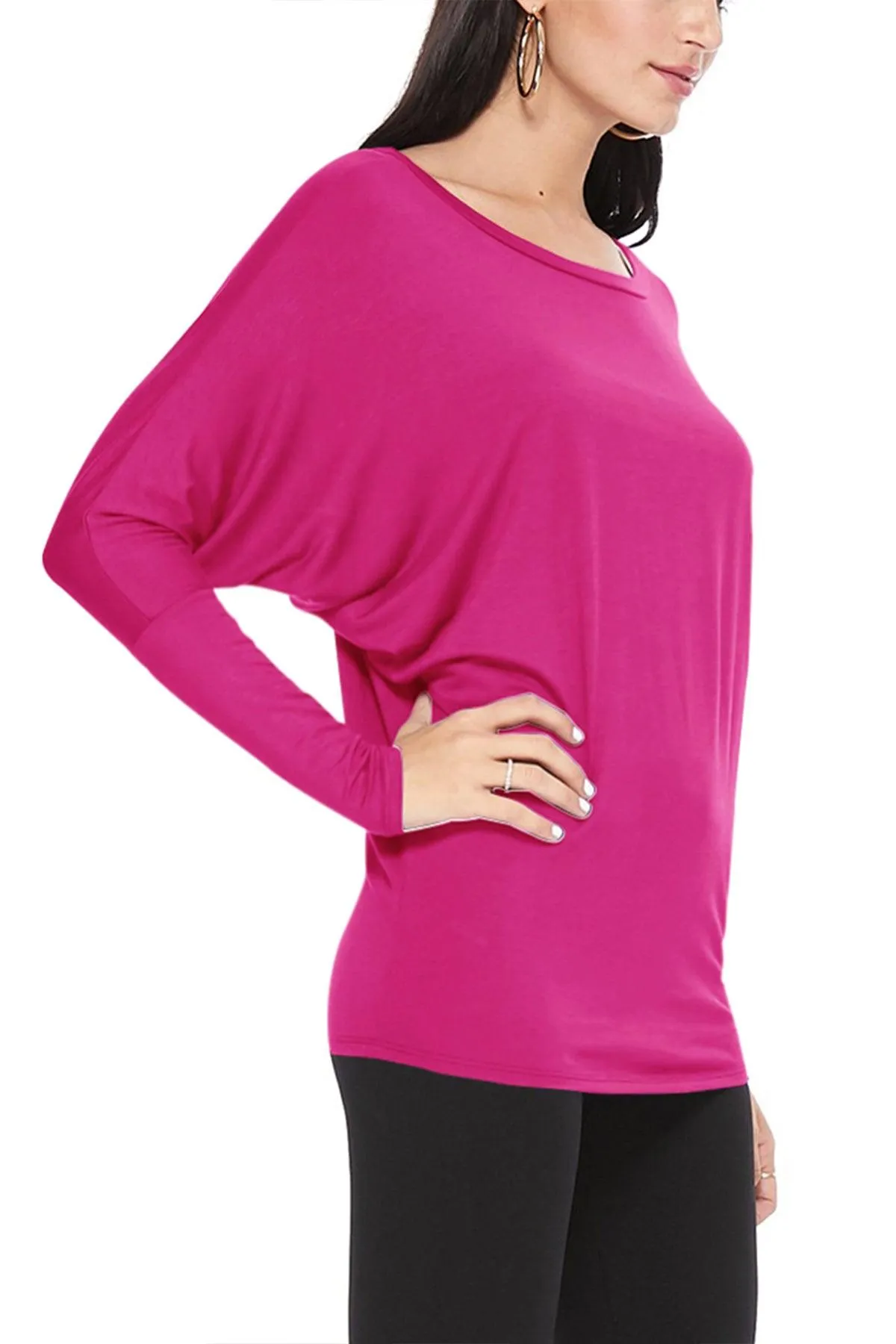 Women's Lightweight Solid Stretch Loose Fit Long Sleeve Dolman Tunic Top (Pack of 2)