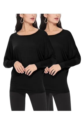 Women's Lightweight Solid Stretch Loose Fit Long Sleeve Dolman Tunic Top (Pack of 2)