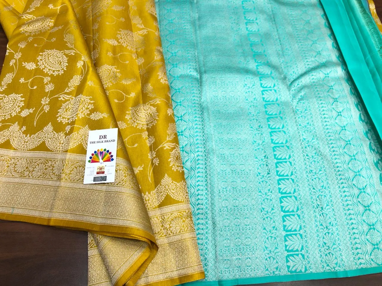 YELLOW AND FIROZI BLUE SHADE BRIDAL SPECIAL PRESENTING A PURE KANCHI HANDLOOM PATTU SILK SAREES WITH BROCADE ZARI WEAVINGS-PRIYA001KS